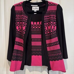 Joseph Ribkoff 2 Pc Set Pink Black
Geometric Dual Zip Jacket‎ Top Size 10